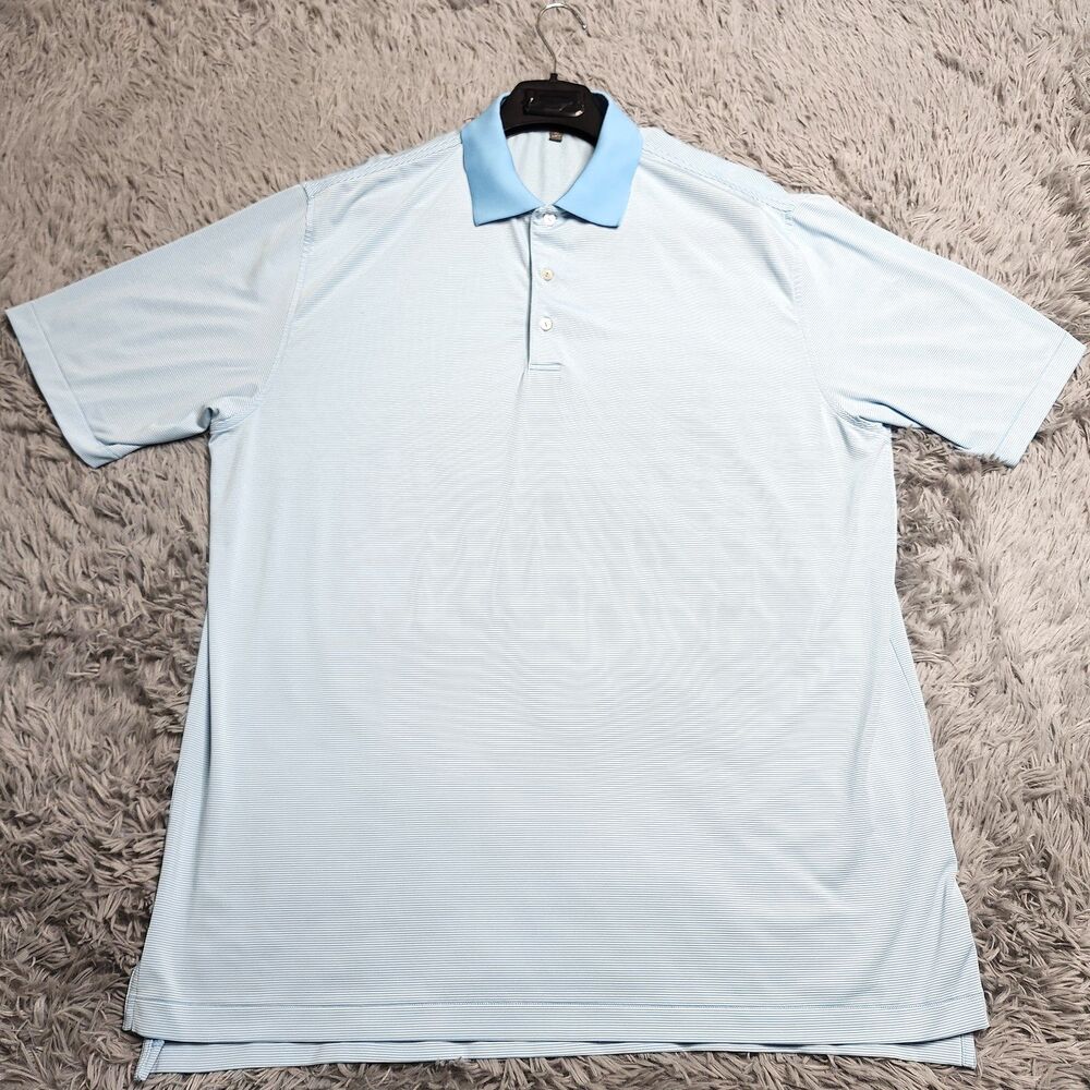 Peter Millar Polo Shirt Mens XL Blue‎ Striped Summer Comfort Golf Fair Condition